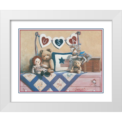 Teddy Bear USA White Modern Wood Framed Art Print by Unknown