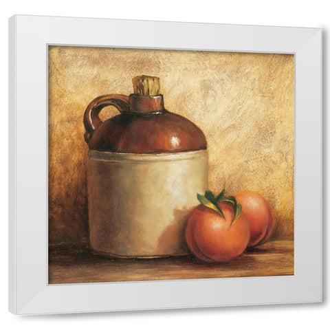 Jug And Peaches White Modern Wood Framed Art Print by Unknown