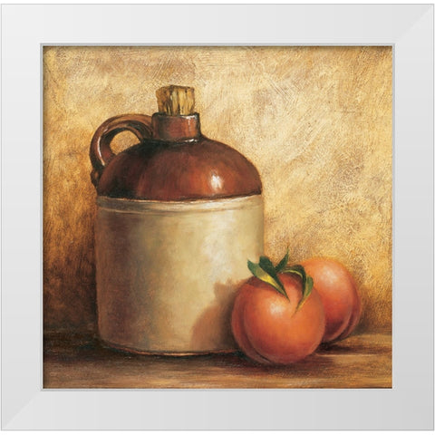 Jug And Peaches White Modern Wood Framed Art Print by Unknown