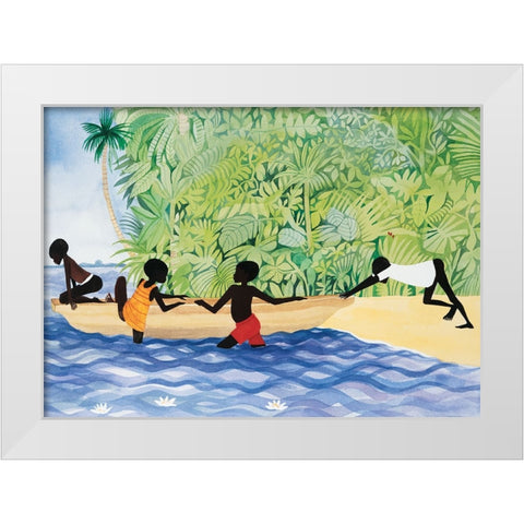 Push the Canoe White Modern Wood Framed Art Print by Unknown