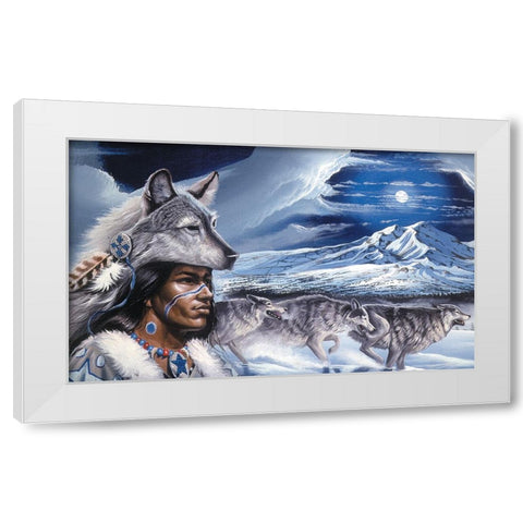 Running Wolf White Modern Wood Framed Art Print by Unknown