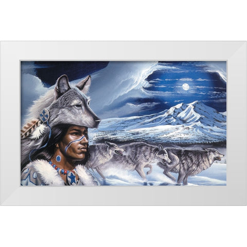 Running Wolf White Modern Wood Framed Art Print by Unknown