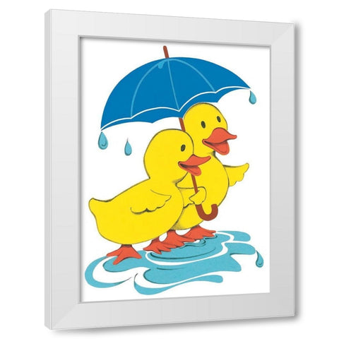 Ducks and Umbrella White Modern Wood Framed Art Print by Unknown