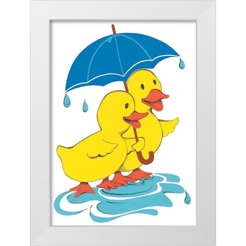 Ducks and Umbrella White Modern Wood Framed Art Print by Unknown