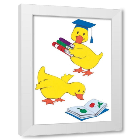 Ducks Reading White Modern Wood Framed Art Print by Unknown