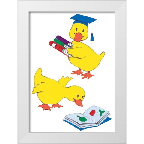 Ducks Reading White Modern Wood Framed Art Print by Unknown