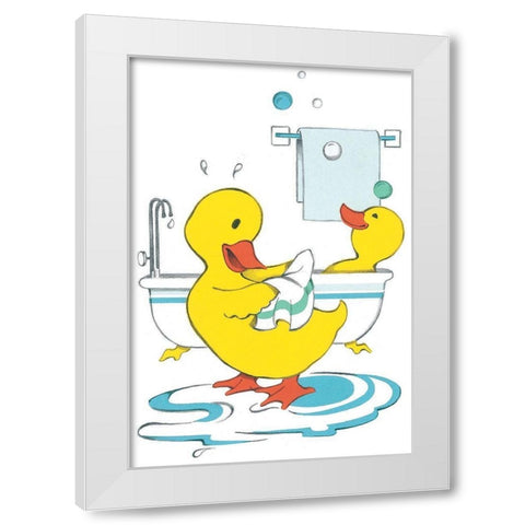 Ducks Bathing White Modern Wood Framed Art Print by Unknown