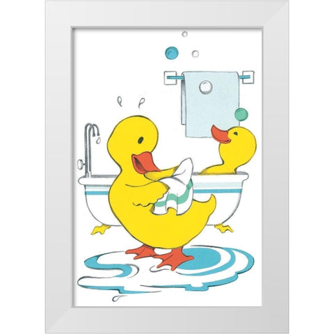 Ducks Bathing White Modern Wood Framed Art Print by Unknown