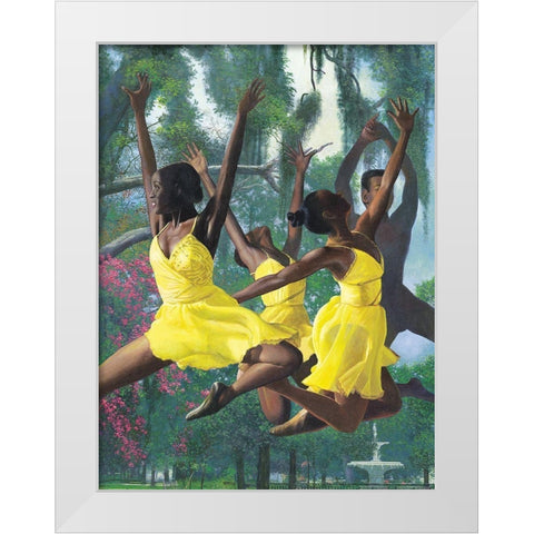 Jump White Modern Wood Framed Art Print by Unknown
