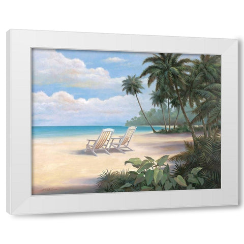 Two Chairs on Beach White Modern Wood Framed Art Print by Unknown