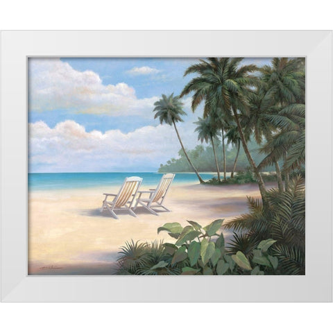 Two Chairs on Beach White Modern Wood Framed Art Print by Unknown