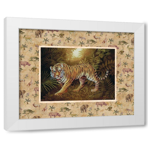 Tiger Safari White Modern Wood Framed Art Print by Unknown