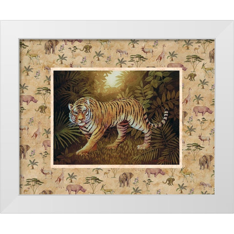 Tiger Safari White Modern Wood Framed Art Print by Unknown