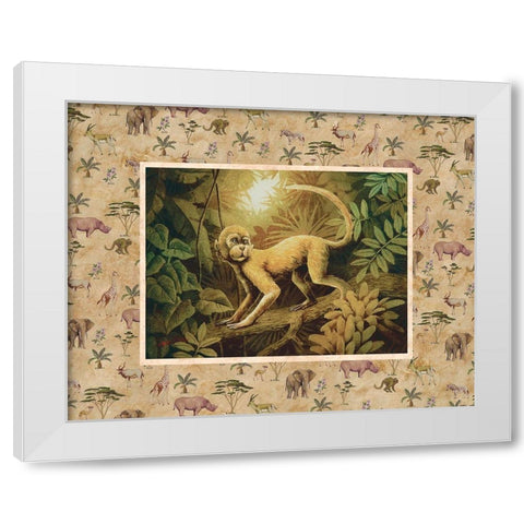 Monkey Safari White Modern Wood Framed Art Print by Unknown