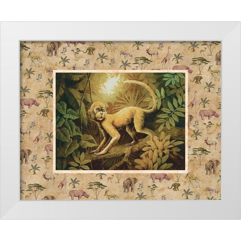 Monkey Safari White Modern Wood Framed Art Print by Unknown