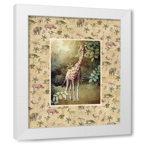 Giraffe Safari White Modern Wood Framed Art Print by Unknown