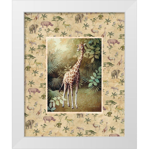Giraffe Safari White Modern Wood Framed Art Print by Unknown