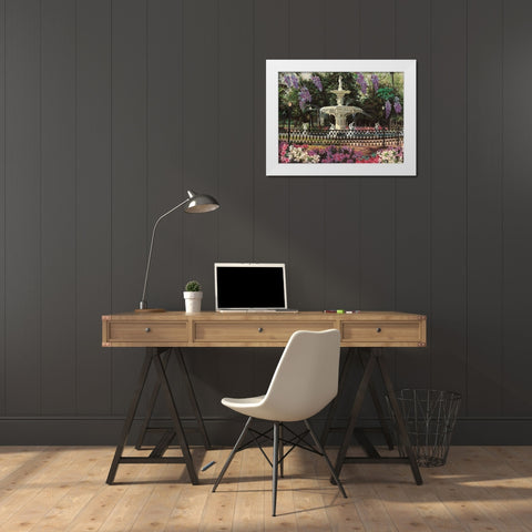 Garden Fountain White Modern Wood Framed Art Print by Unknown