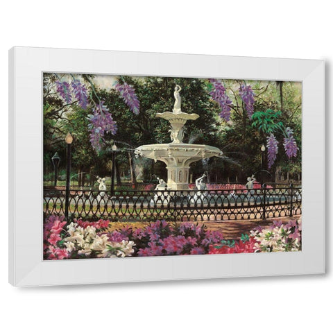 Garden Fountain White Modern Wood Framed Art Print by Unknown