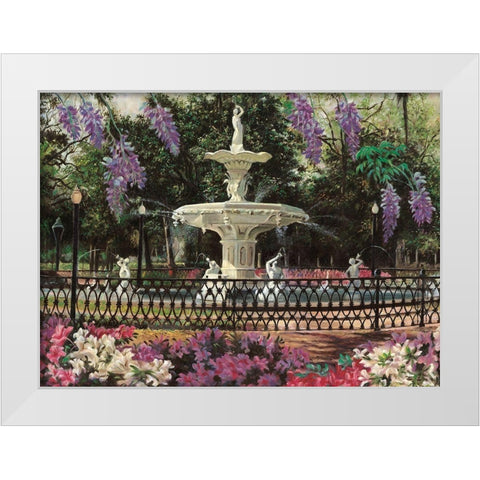 Garden Fountain White Modern Wood Framed Art Print by Unknown