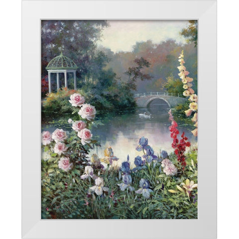 Gazebo on Lake I White Modern Wood Framed Art Print by Unknown