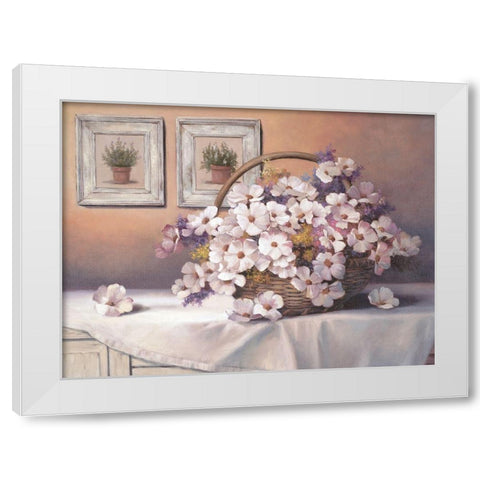 Daisies and Basket White Modern Wood Framed Art Print by Unknown