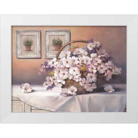 Daisies and Basket White Modern Wood Framed Art Print by Unknown