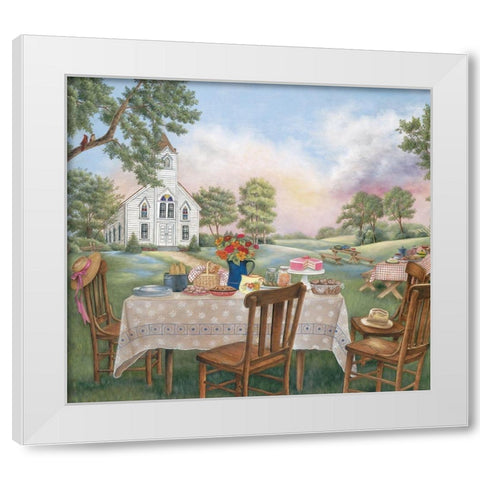 Church Picnic White Modern Wood Framed Art Print by Unknown