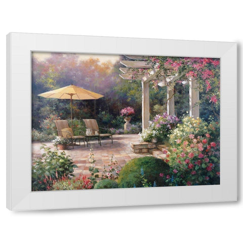 Patio Garden White Modern Wood Framed Art Print by Unknown