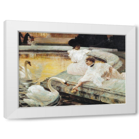 Two Swans White Modern Wood Framed Art Print by Unknown