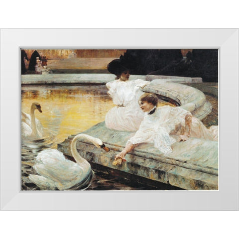 Two Swans White Modern Wood Framed Art Print by Unknown