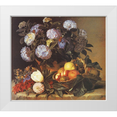 Fruits and Flowers White Modern Wood Framed Art Print by Unknown