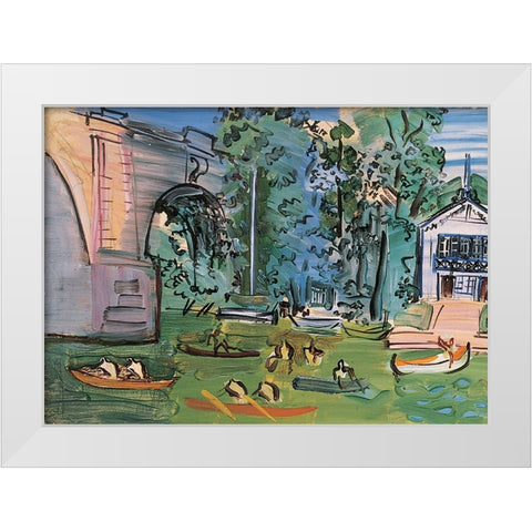 Canoeing White Modern Wood Framed Art Print by Unknown