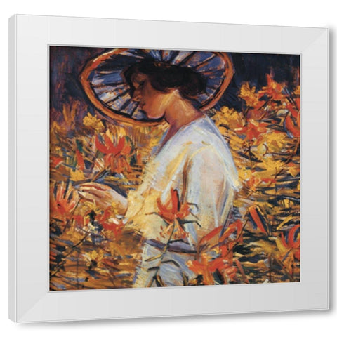 Lady in Flowers White Modern Wood Framed Art Print by Unknown