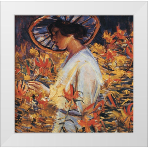 Lady in Flowers White Modern Wood Framed Art Print by Unknown