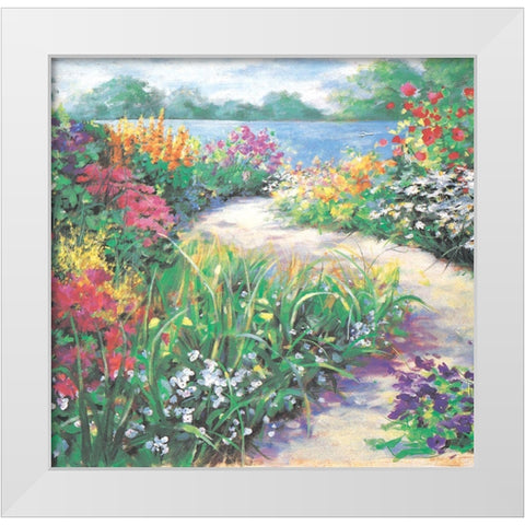 Lakeside Flowers I White Modern Wood Framed Art Print by Unknown
