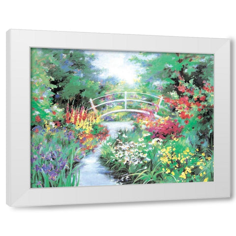 Bridge in Garden White Modern Wood Framed Art Print by Unknown