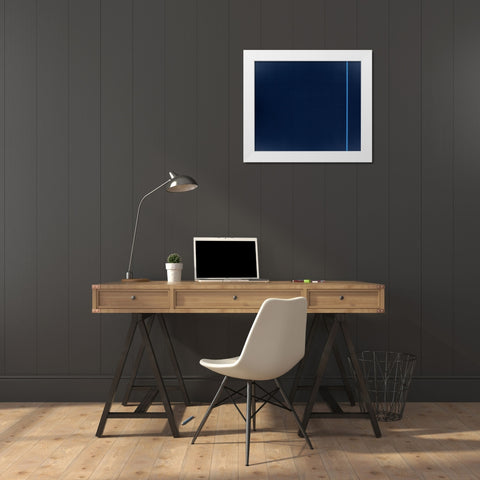 Blue Thin Line White Modern Wood Framed Art Print by Unknown