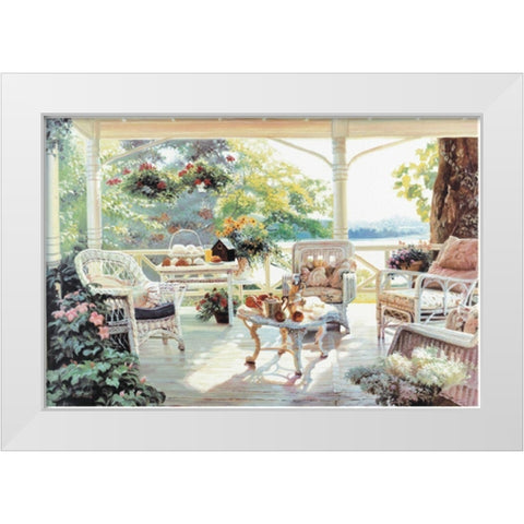 On the Porch White Modern Wood Framed Art Print by Unknown