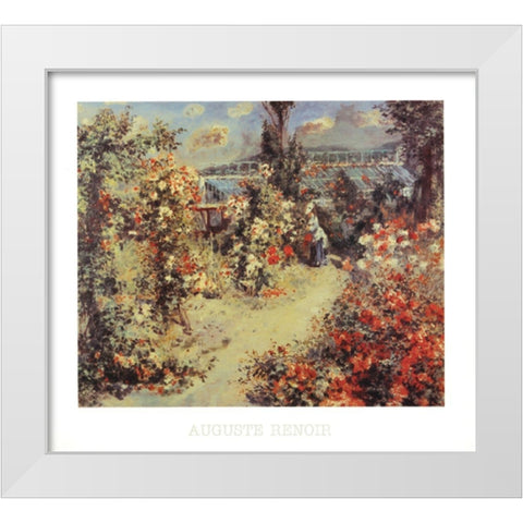 Garden White Modern Wood Framed Art Print by Renoir, Pierre-Auguste