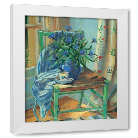 Green Chair Floral White Modern Wood Framed Art Print by Unknown