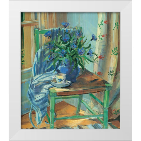 Green Chair Floral White Modern Wood Framed Art Print by Unknown