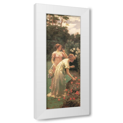 Picking Flowers White Modern Wood Framed Art Print by Unknown