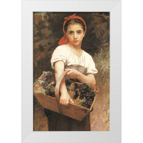 Maiden with Basket White Modern Wood Framed Art Print by Unknown