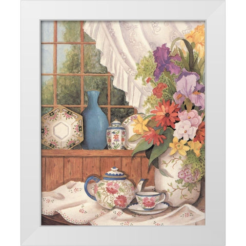 Flowers by the Window White Modern Wood Framed Art Print by Unknown