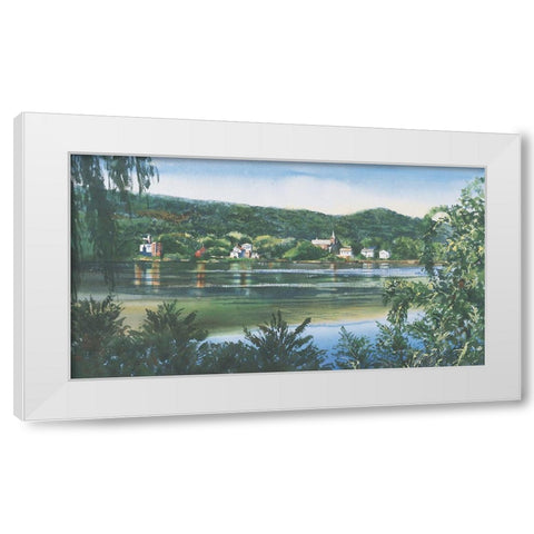 Lakeside Village White Modern Wood Framed Art Print by Unknown
