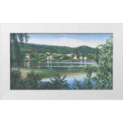 Lakeside Village White Modern Wood Framed Art Print by Unknown