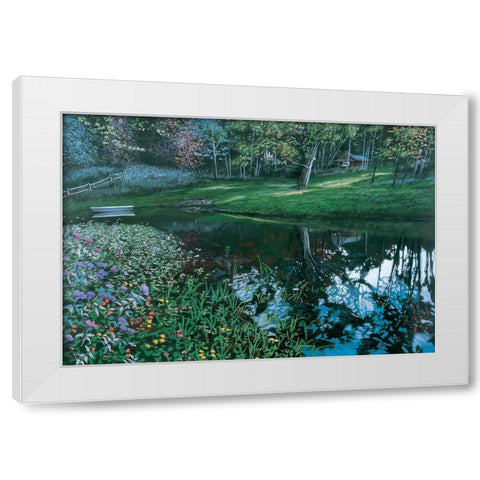 Cabin by Lake White Modern Wood Framed Art Print by Unknown