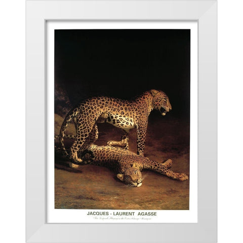 Twp Leopards White Modern Wood Framed Art Print by Agasse, Jacques-Laurent