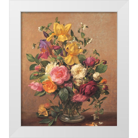 Classic Floral White Modern Wood Framed Art Print by Unknown